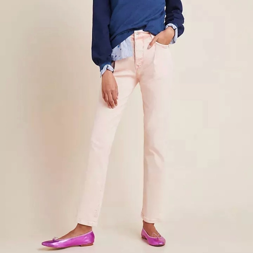 Pilcro Letterpress Anthropologie Mid Rise Blush Acid Wash Jeans Sz 28 NWT